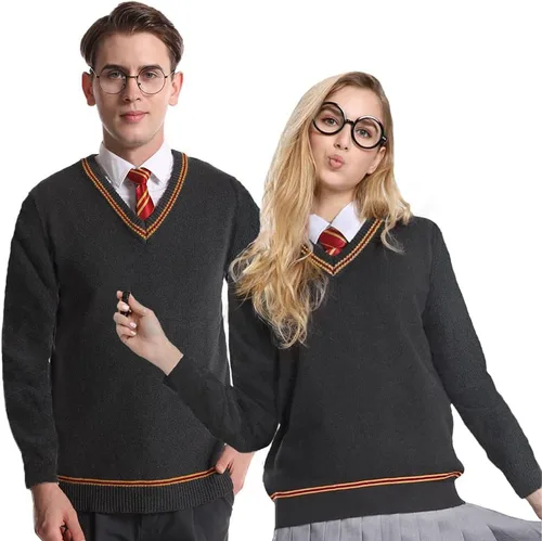 Vista 8 de Laahoem Chaleco unisex para disfraz de cosplay para hombre y mujer, chaleco de otoño e invierno, uniforme escolar, sin mangas, suéter de punto Azul