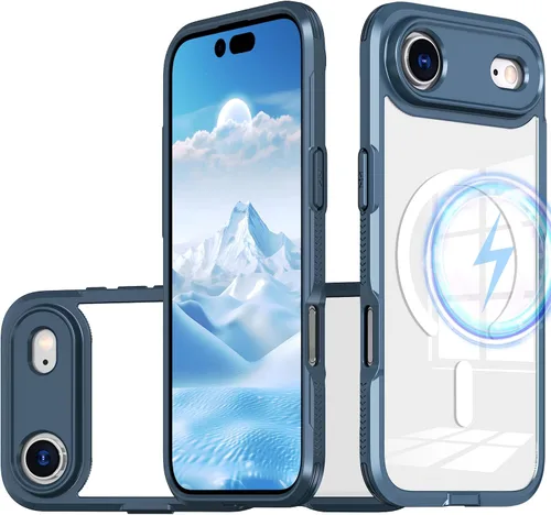 Vista 14 de Funda magnética para iPhone 17 Air, compatible con MagSafe, panel trasero transparente que nunca se pone amarilla, protector de cámara, imanes