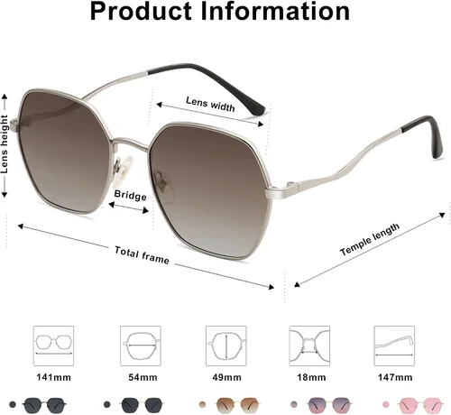 Vista 5 de SOJOS Retro Hexagon Square Polarized Sunglasses for Women Men Vintage Hexagonal Polygon Shades SJ1101