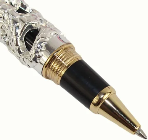 Vista 3 de Gullor Retro Culture Jinhao Rollerball Pen 3D Dragon King Play Pearl Pattern Pen - Plata