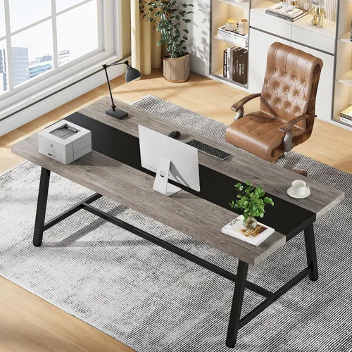 Vista 5 de Tribesigns Mesa de computadora: escritorio de oficina ejecutiva de 70.86 pulgadas con mesa grande, escritorio de estudio moderno con marco de metal