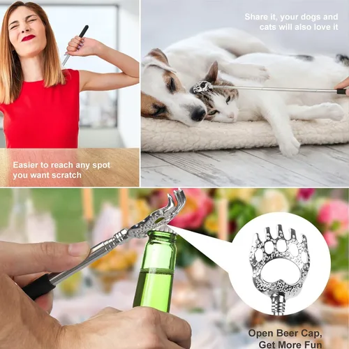 Vista 4 de Rascador de espalda en forma de garra de oso, regalos para rellenar calcetines para hombres, mujeres y adultos, rascador telescópico para el cuero