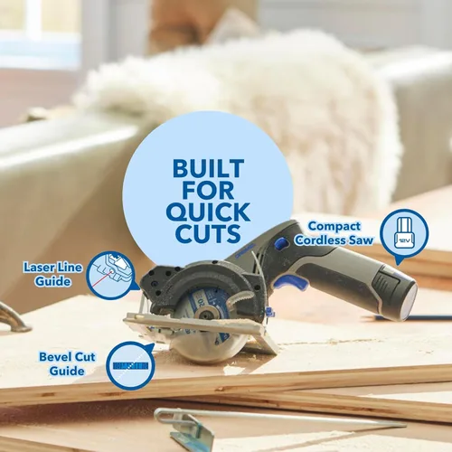 Vista 2 de Dremel Blueprint - Sierra circular compacta sin escobillas de 12 V con guía láser integrada, batería de iones de litio y cargador (CS12V-S1)