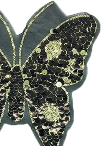 Vista 4 de Parche de lentejuelas de mariposa negra brillante, parches bordados con cuentas para coser ropa, sombreros, mochilas, disfraces, bolsos, decorativos