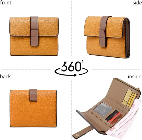 Vista 6 de AOXONEL Billetera pequeña de cuero para mujer, billetera Rfid para mujer, billetera triple plegable, compacta con ranuras para tarjetas y bolsillo