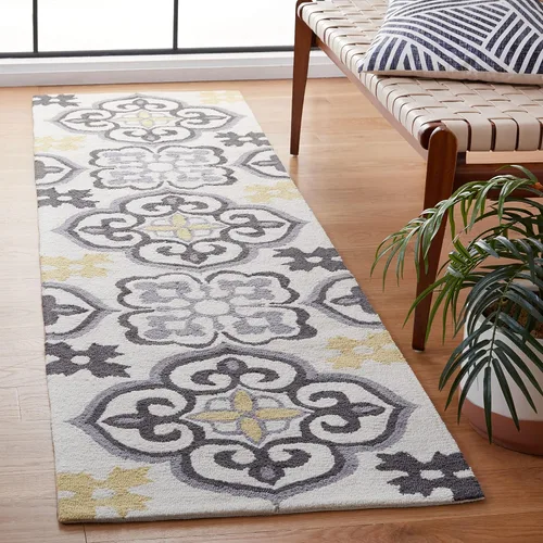 Vista 6 de SAFAVIEH Four Seasons Collection FRS230B - Alfombra de pasillo floral con gancho a mano, 2 pies 3 pulgadas x 8 pies, azul/marfil
