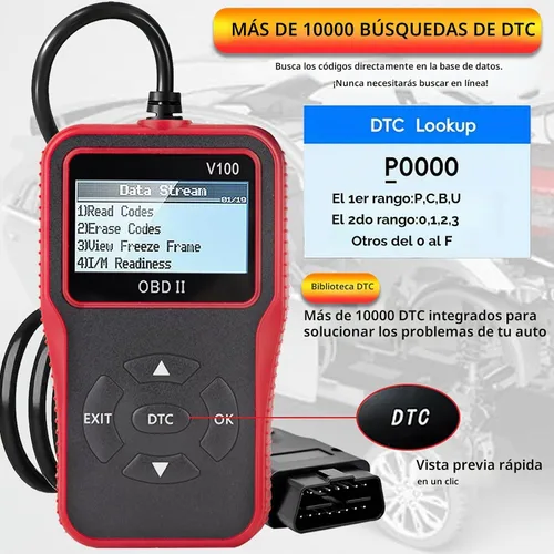 Vista 6 de Herramienta de diagnóstico de diagnóstico V100 OBD2, lector de código, herramienta de diagnóstico de luz del motor, probador de voltaje de batería