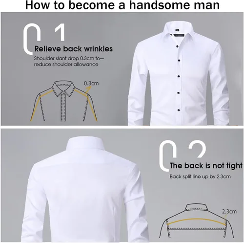 Vista 2 de Pantete Camisas básicas de negocios para hombre, cuello cuadrado, manga larga, elástica, para el trabajo