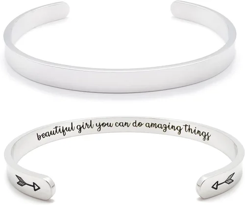 Vista 76 de Pulseras inspiradoras para mujer, joyería de acero inoxidable, con refranes, pulsera motivacional con mensaje oculto, pulseras grabadas para mejor