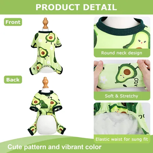 Vista 3 de Pijamas para perros de primavera y verano, ropa para perros pequeños y niñas – Niños – Perros de tamaño mediano, ropa suave y elástica para Verde