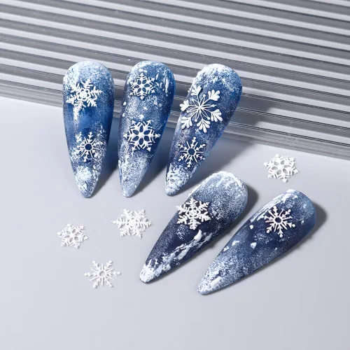 Vista 8 de Adornos de uñas de Navidad Moldes de silicona Moldes de uñas de mariposa de flores Campanas de Navidad Plantillas de tallado de uñas de copo