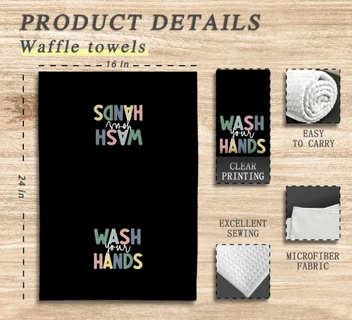 Vista 6 de Decoración de baño para niños, toallas y accesorios, decoración de cocina para niños pequeños, lávate las manos, toallas de cocina negras bohemias