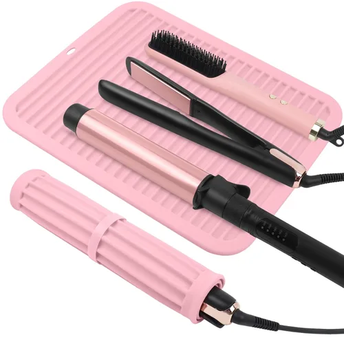 Vista 11 de Alfombrilla de silicona resistente al calor, alfombrilla profesional para herramientas de cabello para rizadores, planchas, alisadores de pelo