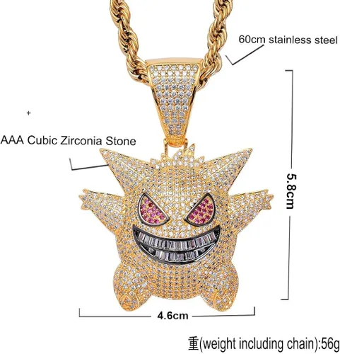 Vista 2 de KMASAL Jewelry Men Hip Hop Iced Out Bling CZ Diamond Vampire Mask & Bull Pendant 18K Gold and Silver Plated with 24 Inch Rope Chain