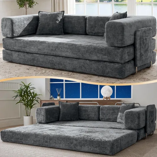Vista 19 de Sofá cama tipo futón convertible de 78.8 pulgadas, sofá deshuesado Negro