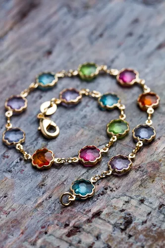 Vista 3 de Barzel Pulsera de cristal multicolor chapada en oro de 18 quilates de 7.5 pulgadas - Hecho en Brasil, Piedra, cristal
