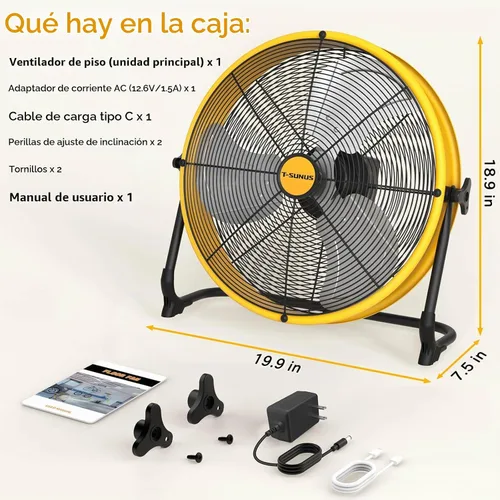 Vista 8 de T-SUNUS - Ventilador de piso con batería de 16 pulgadas, ventilador
