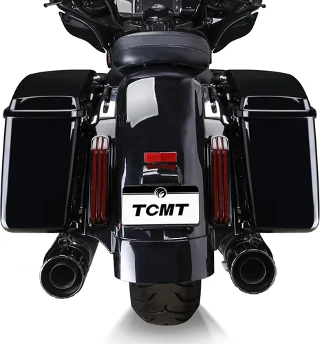 Vista 5 de TCMT Alforjas duras y forros para alfombra + luz LED para guardabarros traseros para Harley 2014-2024 Touring Road King Road Glide Street Glide