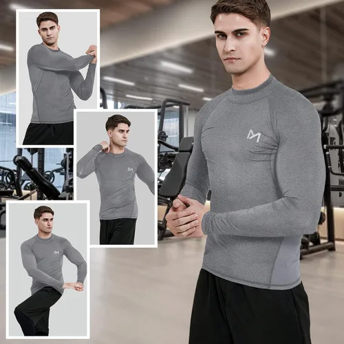 Vista 2 de Camisas de compresión de manga larga para hombre, capa base atlética