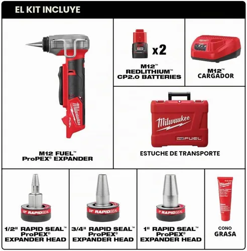 Vista 2 de 2532-22 M12 FUEL - Kit de herramientas de expansión PEX inalámbrico de 3/8 pulgadas - 1 pulgada con (2) baterías de 2.0 Ah, (3) cabezales