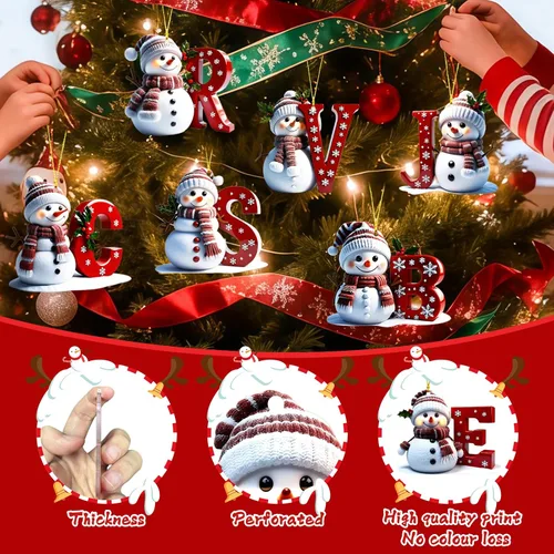 Vista 4 de Adornos de muñeco de nieve de Navidad, linda decoración de árbol de Navidad en forma de letra personalizada colgante, adorno colgante de bricolaje