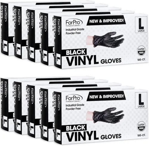 Vista 20 de ForPro Disposable Vinyl Gloves, 3.9 Mil, Powder & Latex-Free, Food Safe Negro