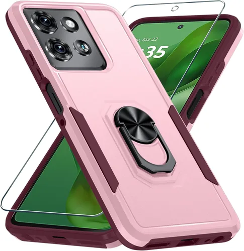 Vista 17 de Funda diseñada para Motorola Moto G 5G 2024 con soporte de anillo de metal integrado Protector de pantalla de vidrio templado, funda resistente