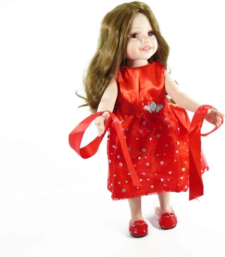 Vista 6 de Ropa y accesorios para muñecas de 18 pulgadas, hermoso vestido rojo con lunares para muñecas de 18 pulgadas