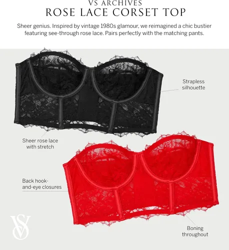 Vista 4 de Victoria's Secret VS Archives Rose Lace Corset Top, lencería para mujer (32B-38DD)