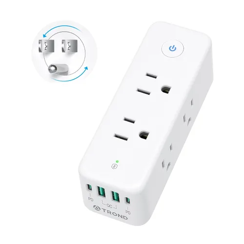 Vista 9 de TROND 2 Pack Outlet Extender with 360 Rotating Plug and PD20W USB C Charger Blanco