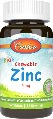 Vista 10 de Carlson - Zinc masticable para niños, 5 mg, apoyo inmunológico, poder antioxidante, sabor natural de bayas mixtas, 42 tabletas
