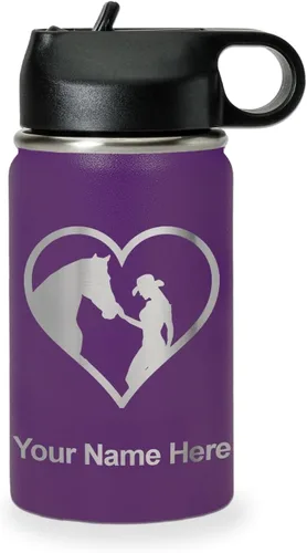 Vista 36 de LaserGram Botella de agua personalizada, corazón de vaquera de caballo, acero inoxidable de doble pared aislada al vacío con popote superior, regalo