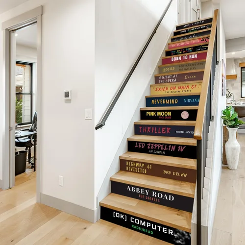 Vista 2 de funlife Calcomanías para elevador de escalera, 14 calcomanías para escaleras para decoración de tiendas de hotel y hogar, autoadhesivas, Álbumes