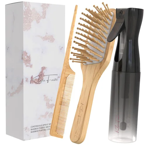 Vista 8 de Cepillo de bambú, peines de cola de rata y botella rociadora de cabello Cepillo de bambú natural y peine de madera con botellas de spray de niebla