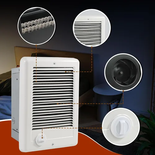Vista 5 de Calentador eléctrico de pared CSC151TW unidad completa, calentador eléctrico montado en la pared para uso en interiores, 1500 vatios, 5120 BTU, 120