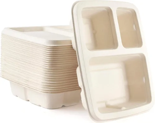 Vista 5 de Aakriti - Bagazo natural 100% compostable, fibra de caña de azúcar, biodegradable, resistente, sin blanquear para almuerzo, cena, platos de fiesta
