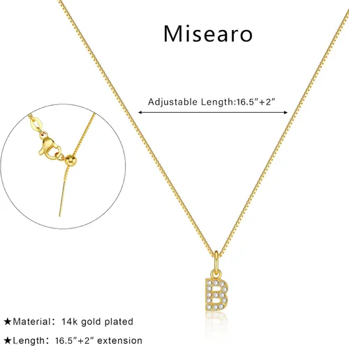 Vista 2 de Misearo 14K Gold Plated Cubic Zirconia Initial Necklaces for Women - Dainty Gold CZ Letter Pendant Necklaces, 14k Gold Plated, Trendy and Cute