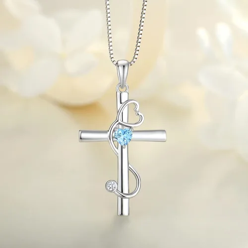 Vista 4 de YL Collar de cruz de estetoscopio de plata de ley 925 con colgante médico de enfermera, piedras preciosas registradas RN, regalos de joyería