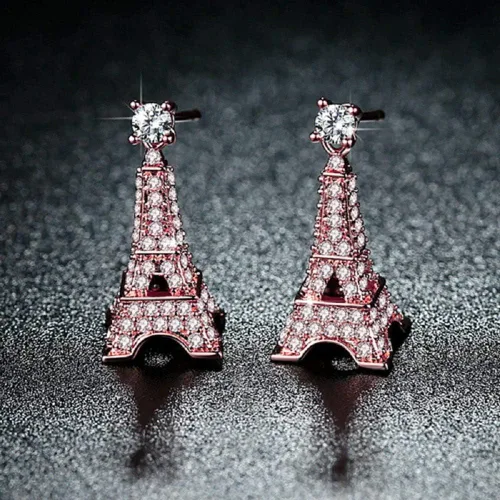 Vista 2 de Love Paris - Pendientes colgantes de cristal de la torre Eiffel parisino