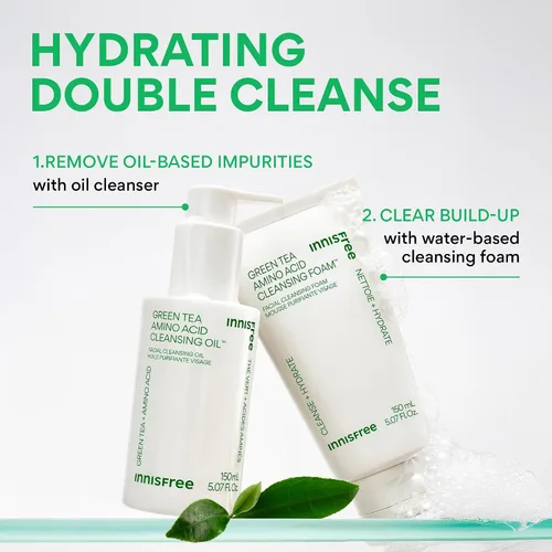 Vista 5 de innisfree Aceite limpiador de aminoácidos de té verde, lavado facial coreano hidratante con jojoba, removedor de maquillaje, fórmula de disolución