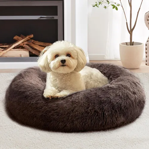Vista 70 de JOLLYVOGUE - Cama calmante para perros y gatos pequeños y medianos, antiansiedad, redonda, suave, acogedora con parte inferior antideslizante