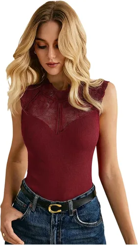 Vista 13 de SweatyRocks Body de corsé de encaje para mujer, camiseta sin mangas para Negro
