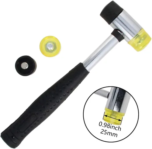 Vista 2 de Utoolmart Martillo de goma, martillo de doble cabeza reemplazable de 0.984 in con 2 puntas de martillo, con mango de goma antideslizante