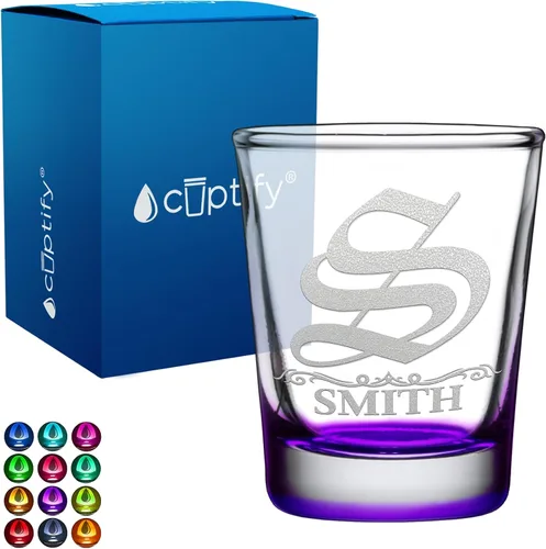 Vista 45 de Vaso de chupito personalizado con nombre de círculo elaborado de 2 onzas, parte inferior negra grabada con texto personalizado para regalos, bodas