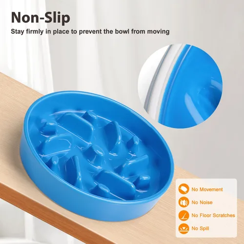 Vista 4 de Cuenco de cerámica para perros de alimentación lenta, 2 tazas de plato de Laberinto - Azul