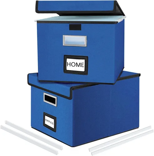 Vista 59 de Caja organizadora de archivos Huolewa con tapa, caja organizadora de carpetas de archivos colgantes de cuero sintético plegable con deslizadores