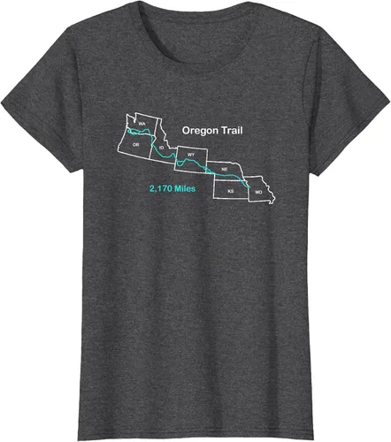 Vista 77 de Route Map of The Oregon National Historic Trail T-Shirt Asphalt Grey
