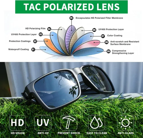 Vista 4 de JIM HALO Gafas de sol deportivas polarizadas recicladas para hombres y mujeres, persianas de espejo rectangulares clásicas para correr, pescar