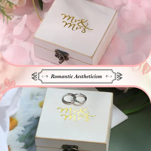 Vista 6 de Caja de madera para anillo de ceremonia de boda soporte de anillo de madera rústico para anillos de matrimonio y joyería de pareja