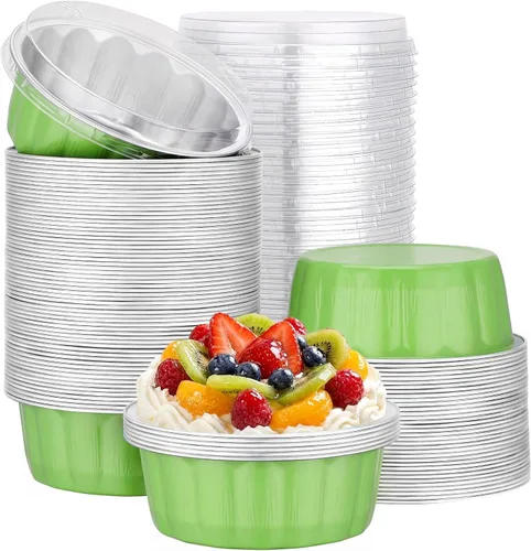 Vista 28 de Beasea Disposable Ramekins with Lids, 50 Pack 8oz 235ml Aluminum Foil Baking Cups with Lids, Aluminum Creme Brulee Ramekins Muffin Cupcake Pudding